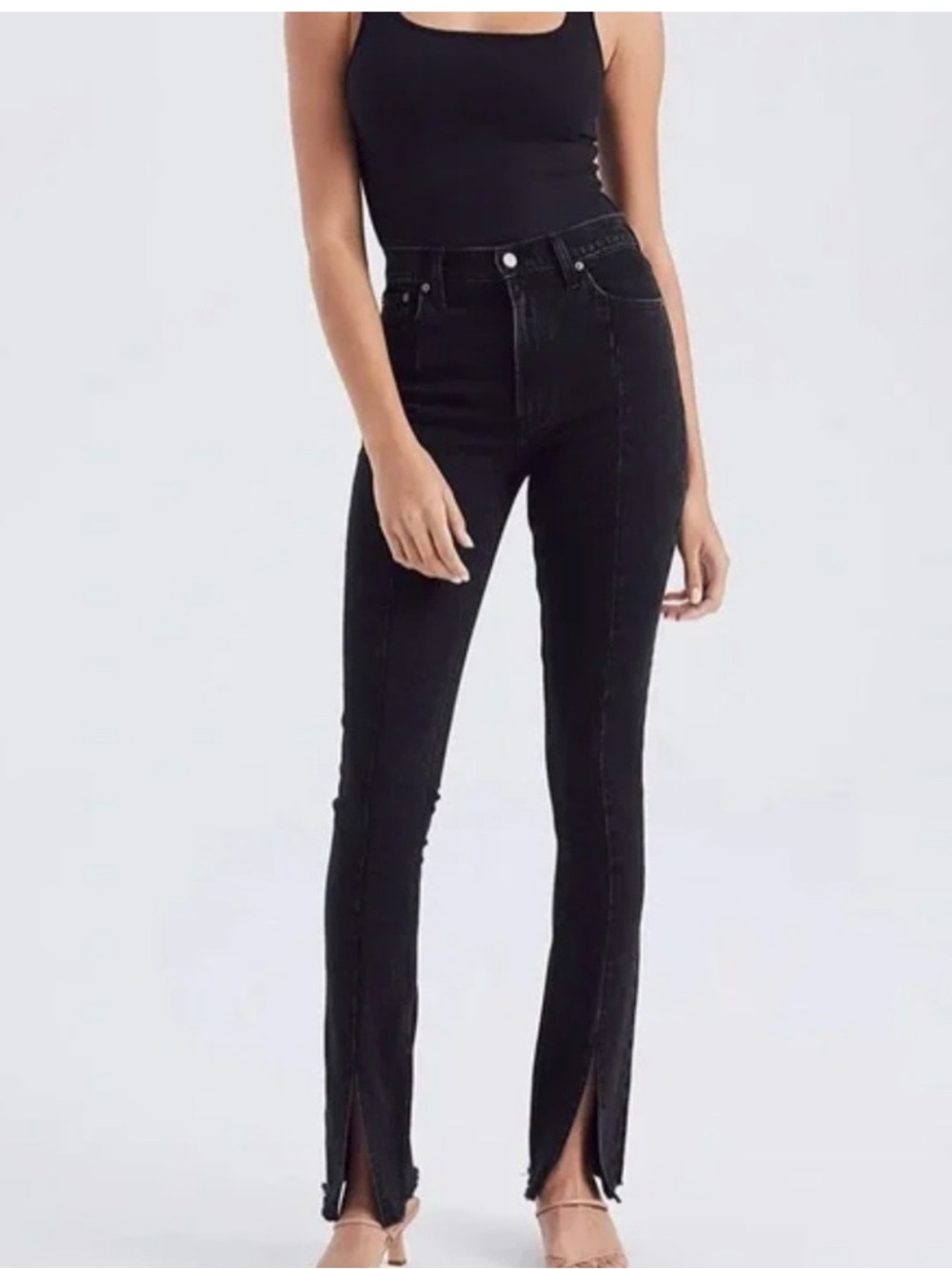 Abercrombie & fitch the skinny high rise jeans in black with front slits